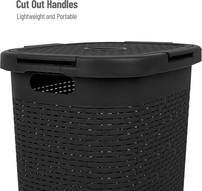Mind Reader Slim Laundry Hamper with Lid, 60L Tall Clothes Basket, Narrow Tapered Design for Bathrooms, Closets and Laundry Rooms, Plastic, 2 Pack, Black