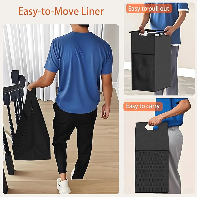 Laundry Sorter 3 Section,144L Hamper with Non-Woven Drawers,360° Rolling Laundry Basket,Pull-Out and Removable Oxford Fabric Laundry Bags,Rustic Brown and Black