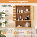 Giantex Over The Toilet Storage Cabinet, 3-Tier Bamboo Bathroom Space Saver with 2 Louver Doors, Open Shelf, Adjustable Bottom Bar, Over Toilet Bathroom Organizer for Laundry, Balcony, Restroom