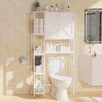 Bamboo Over The Toilet Storage, Above Toilet Organizer Storage Shelf, Tall Freestanding Behind Toilet Rack, Tiered Bathroom Space Saver Shelving, Easy Assembly (White)