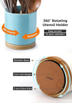 LoeJan 3 Compartment Utensil Holder, Extra Large Utensil Crock, Stable Ceramic Utensil Organizer, Cooking Tool Organizer Set for Kitchen Counter Farmhouse Decor, Turquoise