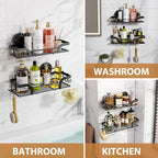 LEVERLOC Shower Caddy Suction Cup, 2 Pack Shower Shelves for Inside, Black Rustproof Metal Bathroom Storage NO-Drilling Bathroom Organizer with Large Capacity, Heavy Duty Storage Basket