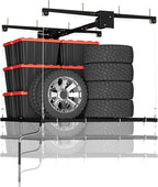 Ceiling Storage Rack, Overhead Garage Lifting Storage Rack, 4x4 ft Carbon Steel, Manual Hand Crank Only, Adjustable Height, 350 lbs Capacity for Garages, Basements, Workshops
