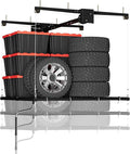 Heavy-Duty Overhead Garage Lifting Storage Rack, 4x4 ft Carbon Steel Ceiling Storage Rack with Manual Crank, Adjustable Organization System, Supports 350Lbs for Garages Workshops