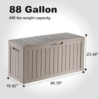 ROJIK Outdoor Storage Housing Deck Box - Waterproof Patio Furniture, Garden Tools, Cushions, Pool Accessories Storage Bench with Lockable Lid and Side Handles (Grey 88 Gal)