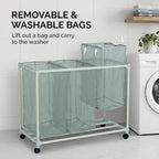 3-Bag Mesh Rolling Laundry Sorter Cart, Soft Silver, Removable Washable Bags, Easy-Roll Casters, Rust-Resistant PVC Tubing Frame w/ABS Corners, 29.5 x 19 x 30.5 in, for Dorm & Laundry Room
