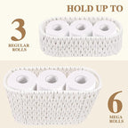 Boho Toilet Paper Storage Baskets, Cotton Rope Woven Bathroom Basket Set of 2, Standing Toilet Paper Holder for 6 Mega Rolls,Storage Bins for Toilet Tank Top, Bathroom Organizer Decor (White 2 Pack)