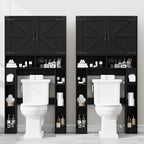 Vabches Over The Toilet Storage Cabinet, Farmhouse Storage Cabinet Over Toilet with 2 Barn Doors ，Toilet Paper Holder Stand，Home Space-Saving Toilet Rack, for Laundry, Restroom, Bathroom.Black.