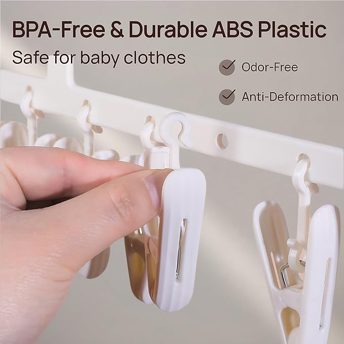 18-Clip Multi-Layer Clothes Drying Rack, BPA-Free ABS Laundry Hanger for Baby Clothes, Socks & Underwear, Heavy Duty Non-Foldable Hanger for Apartment, Nursery & Small Spaces (Off-White)