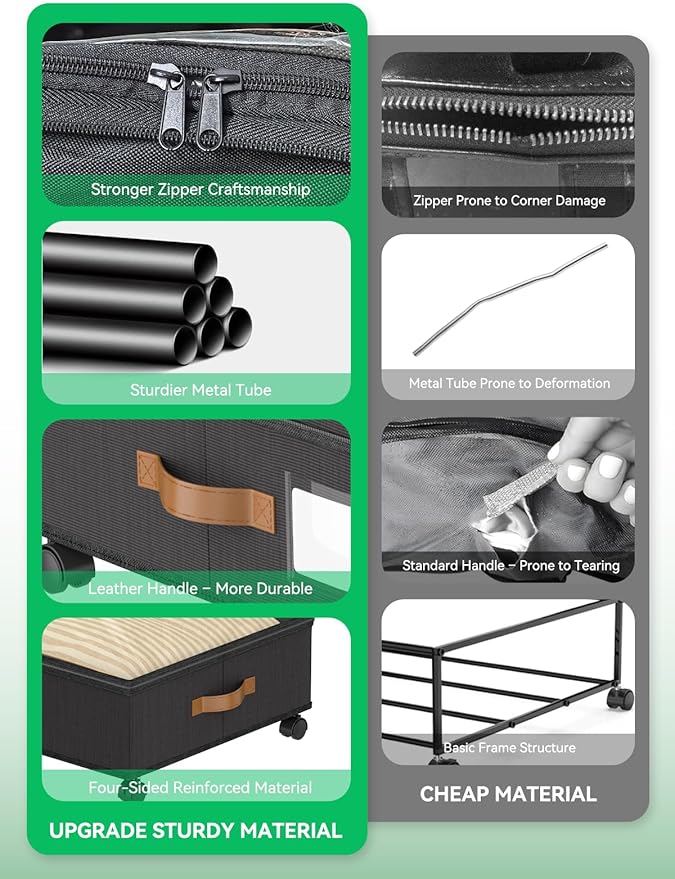 Under Bed Storage with Wheels, 2-Pack 58L Under the Bed Storage Containers with Lids, 1-Pack 15L Box, Organizer Bins Rolling Underbed Storage for Clothes, Underwear, Socks, Shoes - Delicate