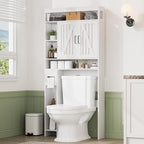 Over The Toilet Storage Cabinet, Farmhouse Storage Cabinet Over Toilet with 2 Barn Door & Toilet Paper Holder Stand, Freestanding Space-Saving Toilet Storage Rack for Bathroom Laundry, White