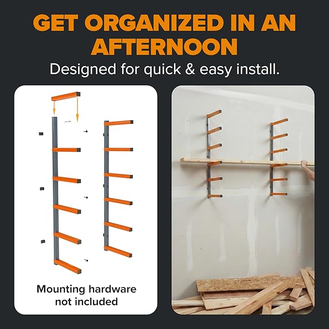 Bora Wood Organizer and Lumber Storage Rack with 6-Level Wall Storage Racks – Indoor and Outdoor Use, In Orange PBR-001