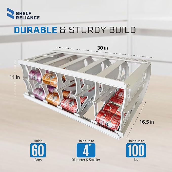 Shelf Reliance Cansolidator Pantry Plus - 1-Pack Can Organizer for Pantry, Stackable Soda Can Storage for Kitchen, Holds 60 Cans of Food or Soda