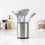 Restaurantware Stainless Steel Utensil Holder 1 Count 6.2 x 6.2 x 7.9 Inches Durable Cutlery Storage Flatware Organizer Rust-Resistant Sink Caddy Silver Kitchenware Holder