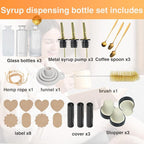 Oudizz Coffee Syrup Dispenser Set 3 Pcs - 200ml Syrup Dispenser Glass With Metal Pour Spout for Coffee Bar for Kitchen