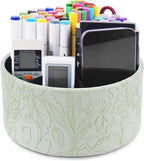 Hennaja Remote Control Holder, 360°Spinning PU Leather Desk TV Remote Caddy,Desk Storage Box Room Accessories for Controller, Media,Mail,Calculator, Mobile Phone,Pencil(1-Carved Green1)