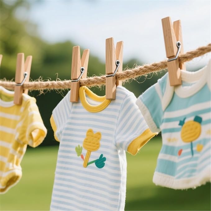 30 PCS Clothes Pins, 2.9 Inch Wooden Clothespins, Heavy Duty Clothes Line Clips for Drying Laundry, Rust Resistant Clothes Clip for Hanging Pictures