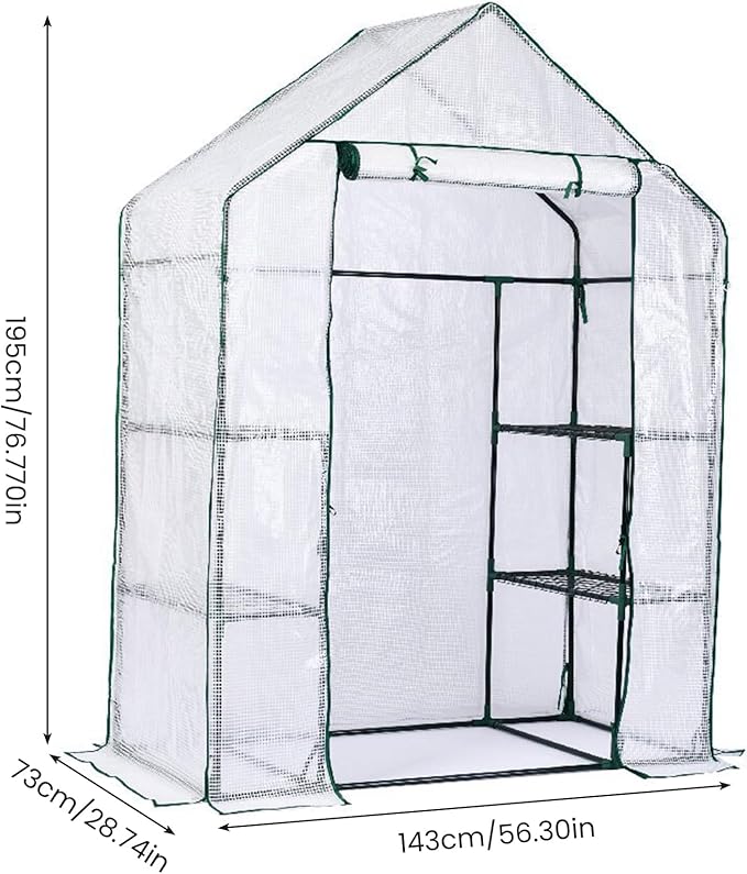 Walk-in Greenhouse with Roll-Up Door - Heavy Duty Portable Greenhouse Kit, 3-Tier Shelves Metal Frame for Courtyard/Balcony (56"x29"x77")