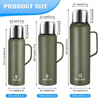Insulated Vacuum Thermo Bottle 1500ml/50.7oz with Cup Stainless Steel Coffee Bottles for Hot and Cold Drink Water Flask.(Green, with Handle, 1500ml)