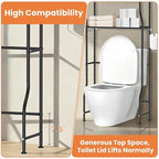 Over The Toilet Storage, 3-Tier Heavy Duty Metal Bathroom Organizer and Storage Rack, Space-Saving Above Toilet Cabinet Shelf with Paper Holder & 4 Hooks, Black