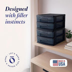 HOMZ 2-Pack 2-Drawer Storage Cart, Plastic Drawers w/Smoke Tint, 14.25" Wide Medium, Black Frame - Organizing Drawer Containers for Home, Bathroom, Bedroom, Office, and Classroom