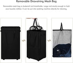 DOKEHOM 90L X-Large Laundry Basket with Removable Wash Bag on Wheels, Collapsible Rolling Laundry Hamper, Foldable Clothes Organizer, Folding Washing Bin (Black)