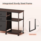 3 Drawer File Cabinet with Wheels Rolling Printer Stand with Open Storage Shelf Fabric Lateral Filing Cabinet for Home Office,Black