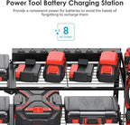 CCCEI Large Garage Tools Storage with Charging Station. Power Tool Battery Organizer Utility Shelf with Power Strip. 4 Drills Holder Wall Mount Rack, Black 3 Layer.