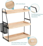 Bathroom Organizer Countertop, 3-Tier Standing Counter Shelf with Basket, Wood Tray for Kitchen Vanity Organizer