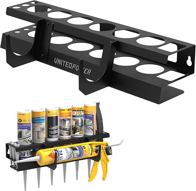 UNITEDPOWER Caulking Gun Holder 6+1, Wall Mount Hand Caulking Gun Storage Rack, Caulk Tube Organizer for Workshop, Shop, Garage