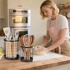 Utensil Holder, 7.7"+6" Stainless Steel Utensil Holder for Kitchen Counter, Cooking Tools Spatula, Silverware Forks, Knives, Spoons Utensil Crocks Organizer Drying Rack, Set of 2