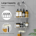 Over Head Shower Caddy - Bathroom Shower Organizer with Soap Holder & 6 Hooks for Towels, White, 76L Capacity, Hanging Mount, Rust Resistant