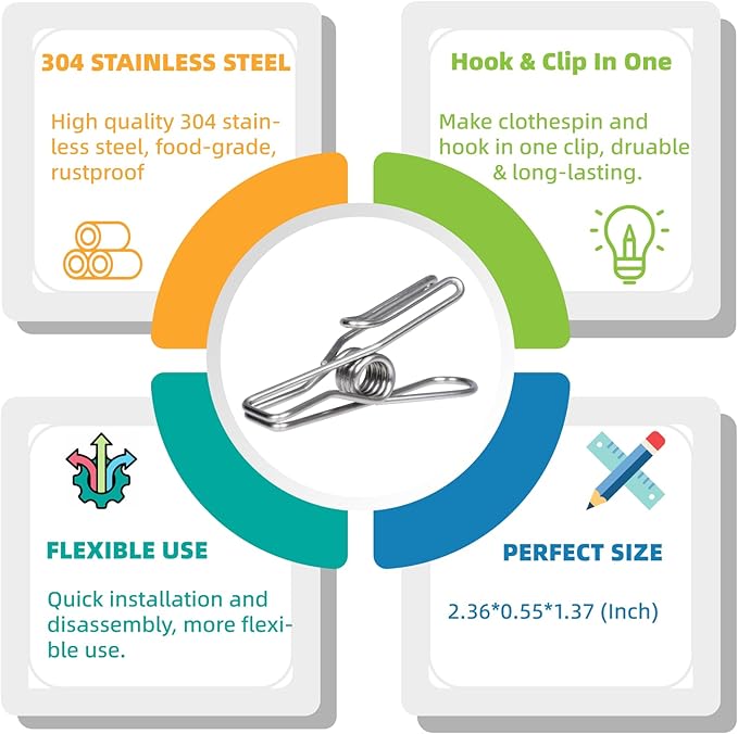 Travel Clothesline with Non-Slip Hook Clips (12pcs 304 Stainless Steel) Portable Clothes line for Cruise Ship/Beach Vacation/Camping Essentials (Patent Pending)