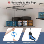 4x4 Garage Ceiling Storage Racks With Crank Lift, Garage Overhead Storage Racks For High Ceilings 10–12 Ft, 250 Lbs Load Capacity, All-Steel Frame, Garage Organization System (8 x 4)