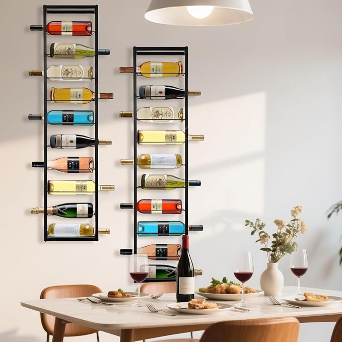 Wall Mounted Wine Rack: Metal Hanging 10 Bottle Wine Holder - Black Wine Storage Rack