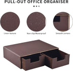 Linen Leather Desk Organizer and monitor stand with Drawers－Mini Desktop Drawer Organizer Stackable－Tabletop Organization Storage Box for Office Supplies Home Vanity Toiletries (Brown, 2-drawers)