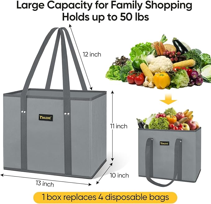 BALEINE 3Pk Reusable Grocery Bags, Foldable Shopping Bags for Groceries with Reinforced Bottom & Handles (Leopard)