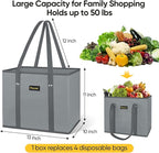 BALEINE 3Pk Reusable Grocery Bags, Foldable Shopping Bags for Groceries with Reinforced Bottom & Handles (Plaid Check)