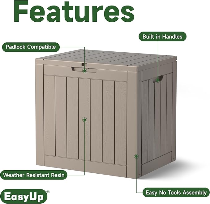EasyUp 30 Gallon Outdoor Storage Box Waterproof, UV Resistant Outdoor Deck Box, Resin Deck Boxes for Garden Tools Equipment, Gray