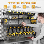 32" W Large Power Tool Organizer Wall Mount, 4 Tiers Heavy Duty Metal Garage Storage Racks, Drill Hanger Storage Rack with 8 Drills Holder, Utility Racks for Garage Workshop