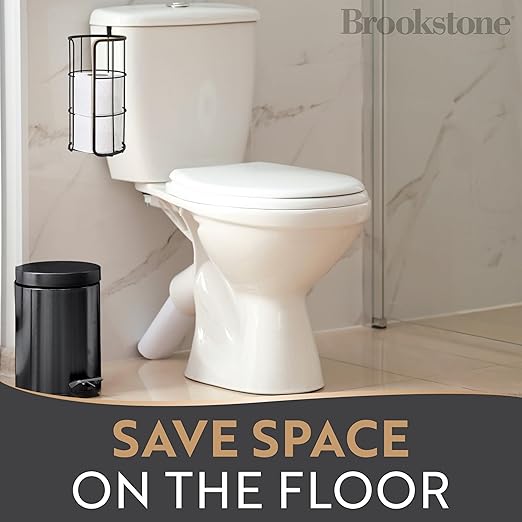 BROOKSTONE Over the Toilet Paper Holder Reserve - Toilet Paper Holder with Storage, Bathroom Toilet Paper Organizer, Metal Toilet Paper Roll Holder Fits Any Size Rolls - Matte Black