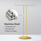 T-Shaped Hand Towel Holder Stand – Countertop Stainless Steel Towel Rack with Non-Slip Base for Bathroom, Kitchen, Vanity, Shiny Gold