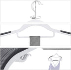 SONGMICS Pack of 30 Coat Hangers, Space-Saving Plastic Clothes Hangers, Non-Slip, 0.2 Inches Slim, 16.5 Inches Wide, 360° Swivel Silver Hook, White and Dark Gray UCRP20WG30