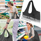 BeeGreen 20 Pack Black Reusable Grocery Bags with Storage Pouch Reusable Shopping Bags Bulk w Elastic Band 50LBS X-Large Foldable Tote Bags Machine Washable-Heavy Duty Cloth Tote Bags for Groceries