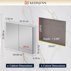 Keonjinn 40 x 26 Inch Medicine Cabinet, Assembly Required, White Bathroom Medicine Cabinets Mirror, Lightweight, Adjustable Shelves, Surface Mount or Recessed, Tempered Glass