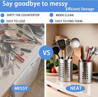 2PCS Stainless Steel Kitchen Utensil Holder, Utensil Caddy & Organizer for Drying Cooking Spoons Utility Sturdy Home Kitchen Daily Use Utensil Drainer (Silver)