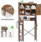 EasyCom Over The Toilet Storage Cabinet with Metal Frame and 7 Storage Shelves, Bathroom Organizer with Adjustable Shelves and Paper Holder, Farmhouse Storage Cabinet for Bathroom,Laundry,Rustic Brown
