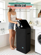 Laundry Hamper with Lid, Reinforced Sturdy Clothes Hamper with Anti-Puncture Base, Large Collapsible Laundry Basket with Removable Liner Bag, Tall Dirty Clothes Bin for Family, 100L Black