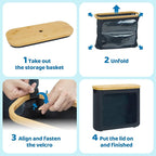 Toilet Paper Storage for 12 Rolls, Toilet Paper Basket with Lid, Bathroom Storage Organizer with Bamboo Lid, Black