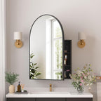 Medicine Cabinets for Bathroom, Black Arched Medicine Cabinet Recessed or Surface Wall-Mounted,Modern Bathroom Vanity Mirror with Storage, Mirrored Cabinet with Adjustable Shelves,20x30 Inch